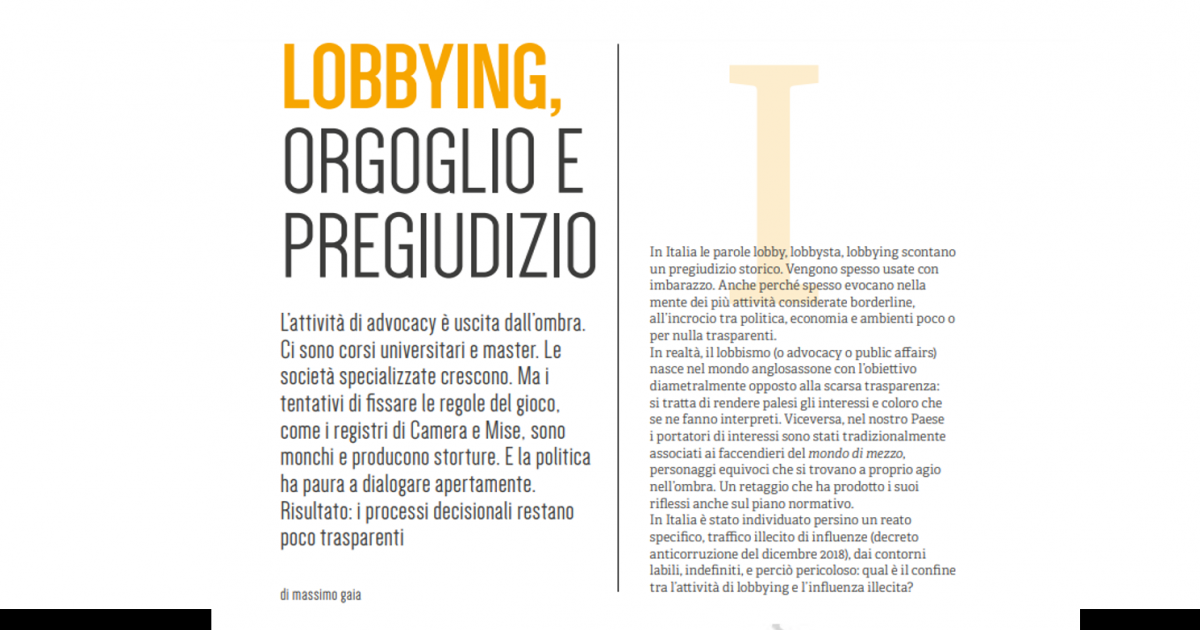 Lobby: poco orgoglio, tanto pregiudizio